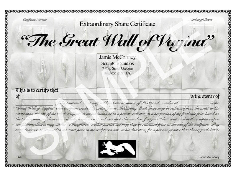 the great wall of vagina original crowd-funding share certificate