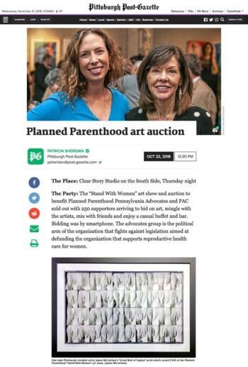 Pittsburgh Post Gazette Planned Parenthood Art Auction featuring a great wall of vagina signed photo